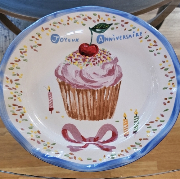 Nathalie Lete Plate Joyeux Anniversaire Birthday Francophile By Anthropologie - Picture 2 of 7